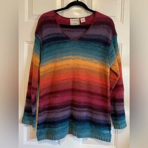 Bizzit Collection Women’s Multicolored Rainbow Sweater Size Small V Neck Acrylic
